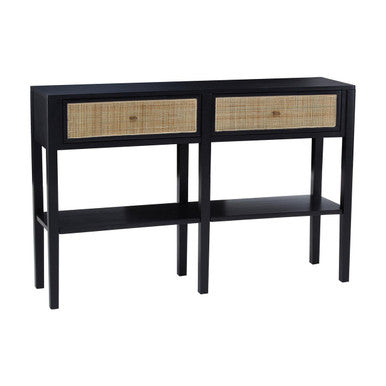 Orsina Console Table in Black with Two Drawers and a Lower Shelf for Storage