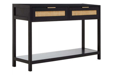 Orsina Console Table in Black with Two Drawers and a Lower Shelf for Storage