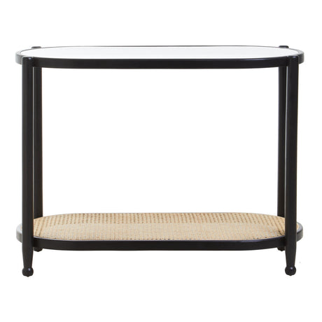 Orsina Console Table with Glass Top and Cane Bottom Shelf for Modern Home Decor