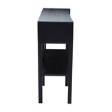 Orsina Console Table in sleek black finish with a minimalist design and lower shelf for storage