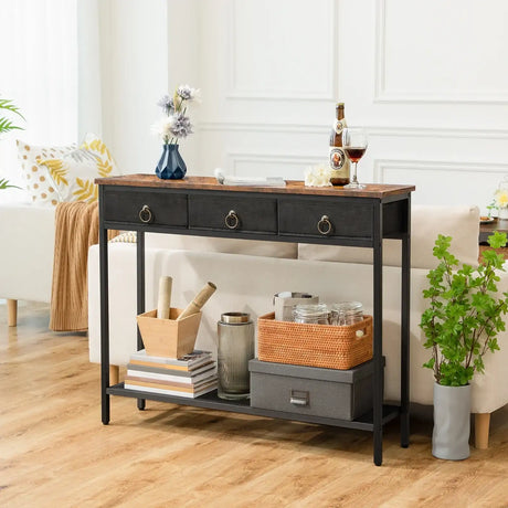 Klassyx Console Table with Wood Top and Storage Drawers for Living Room or Hallway