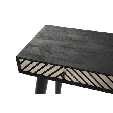 Orsina Console Table with a sleek black finish and decorative drawer design for stylish decor