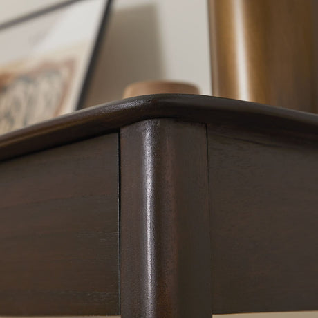 Close-up of Fishe and Lilly Console Table highlighting smooth edges and rich wood finish