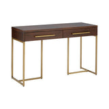 Orsina Console Table in Dark Wood with Gold Metal Legs and Two Drawers