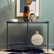 Orsina Console Table with a Stylish Black Frame and Elegant Decorative Items on Top
