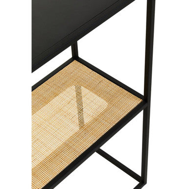 Orsina Console Table with Sleek Black Top and Natural Cane Shelf for Stylish Storage