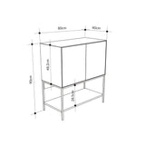 Decortie Console Table sketch with dimensions 80cm x 40cm x 90cm, featuring two doors and a lower shelf