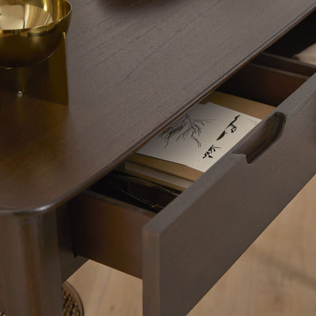 Close-up of Fishe and Lilly Console Table with drawers showcasing elegant design and storage space