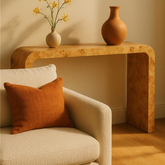 Mota Burl Wood Design Curved Console Table Orsina