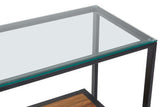 Orsina Console Table with a sleek glass top and wooden base for modern living spaces
