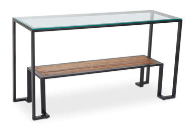 Orsina Console Table with Glass Top and Wooden Shelf for Modern Interiors