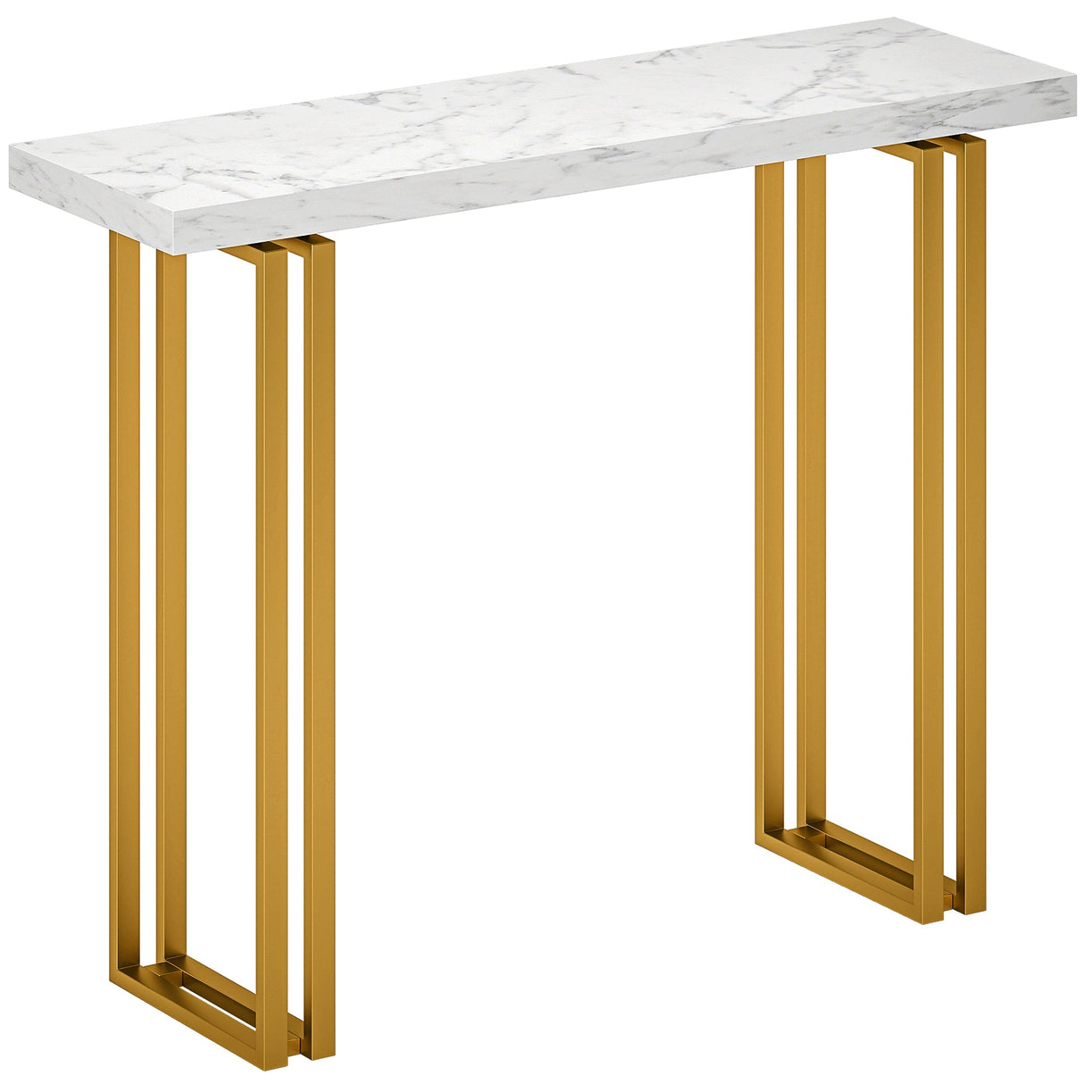 Elegant Console Table with a Marble Top and Gold Metal Legs by Wise Galleria