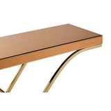 Orsina Console Table featuring a sleek copper top and elegant gold legs for modern interiors