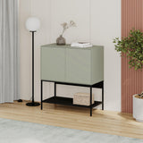 Decortie Console Table in Green with Two Doors and Open Shelf for Stylish Storage
