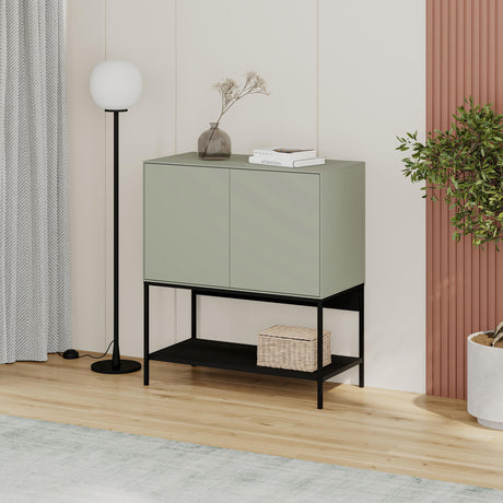 Decortie Console Table in Green with Two Doors and Open Shelf for Stylish Storage