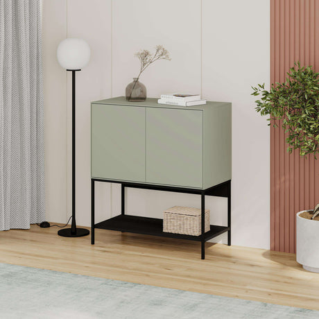 Decortie Console Table in Green with Two Doors and Open Shelf for Stylish Storage