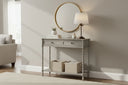 Stylish shades 4 seasons console table with two drawers, lamp, and decorative mirror for modern interiors
