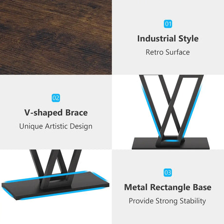 Klassyx Console Table with Industrial Style and V-shaped Brace for Strong Stability and Retro Surface