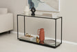 Modern Shades 4 Seasons Console Table with Glass Top and Black Metal Frame for Stylish Entryways