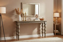 Shades 4 Seasons Console Table in Rustic Grey Finish with Elegant Curved Legs and Decorative Accessories