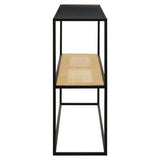Orsina Console Table with stylish black frame and woven natural shelf for modern interiors
