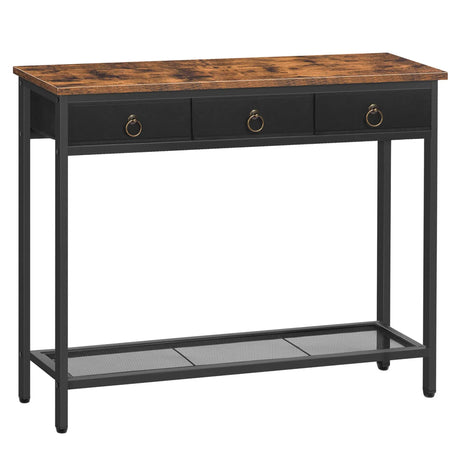 Klassyx Console Table with Wooden Top and Metal Frame, featuring three drawers and a lower shelf
