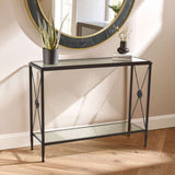 Orsina Console Table with Black Metal Frame and Glass Top for Stylish Home Decor
