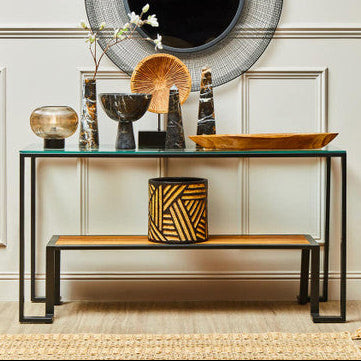 Orsina Console Table with Glass Top and Stylish Decorative Accessories for Modern Interiors