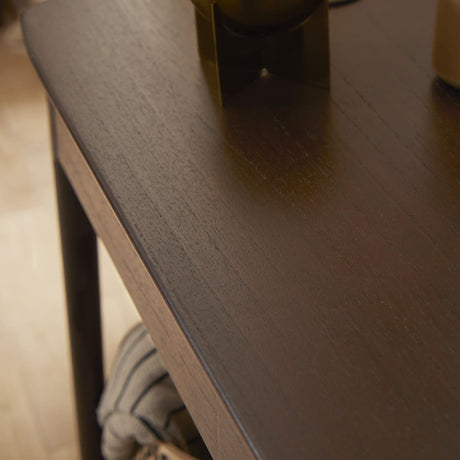 Close-up of Fishe and Lilly Console Table featuring a smooth wooden surface and stylish design