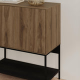 Decortie Console Table in wood finish with sleek black metal legs and minimalist design