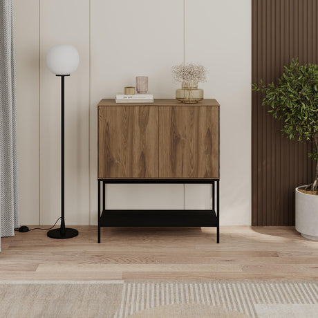 Decortie Console Table with Wooden Finish and Black Metal Legs, Stylish Sideboard for Modern Homes