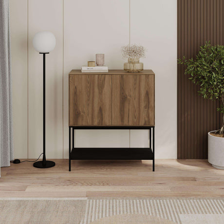 Decortie Console Table with Wooden Finish and Black Metal Legs, Stylish Sideboard for Modern Homes