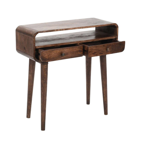 Verty Furniture Console Table in Dark Wood Finish with Two Drawers and Open Shelf