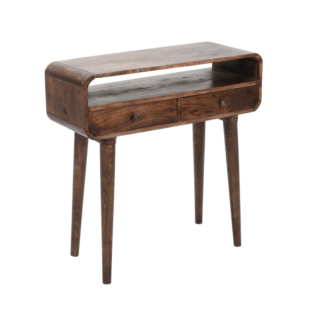 Verty Furniture Console Table with open shelf and two drawers in dark wood finish