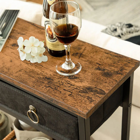Klassyx Console Table with Rustic Brown Wood Top and Stylish Drawer for Living Room Storage