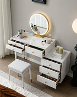Elegant Le Di Vita Dressing Table with Round Mirror and Storage Drawers for Organised Beauty Essentials