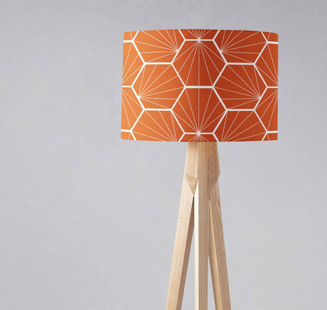 Shadow Bright Orange Geometric Lampshade on Wooden Floor Lamp for Stylish Lighting