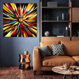 Vibrant wall art canvas featuring bold colours in a striking burst design for modern home decor