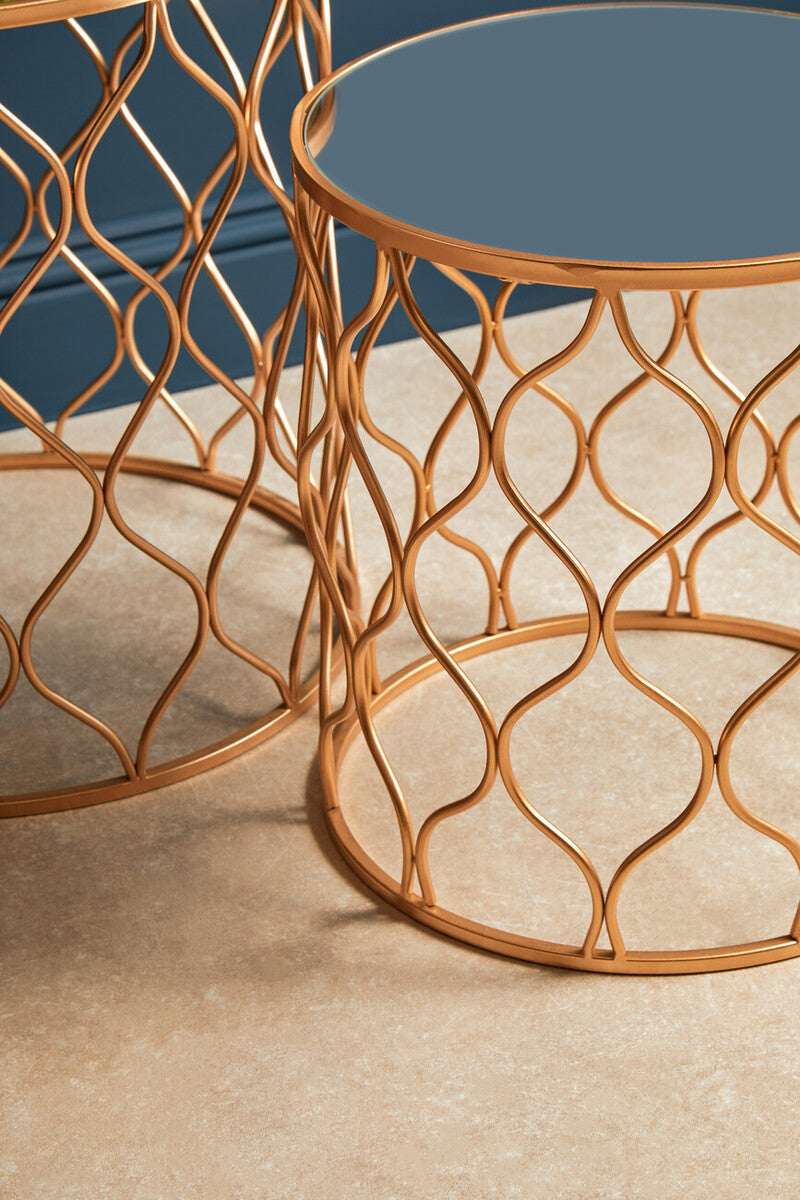 Avantis Set Of Two Mirrored Top Copper Tables Orsina