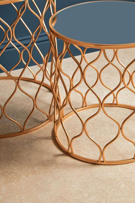 Avantis Set Of Two Mirrored Top Copper Tables Orsina