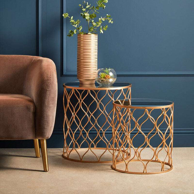 Avantis Set Of Two Mirrored Top Copper Tables Orsina