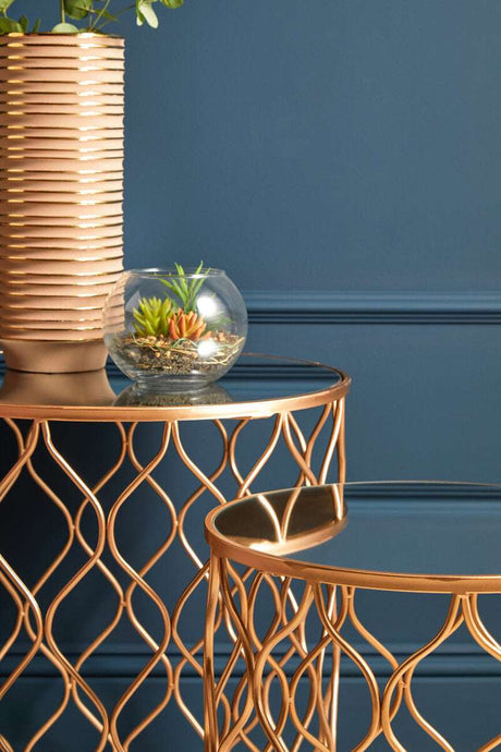 Avantis Set Of Two Mirrored Top Copper Tables Orsina