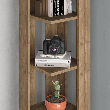 Decortie Corner Bookcase in Wood Finish with Open Shelves for Stylish Storage