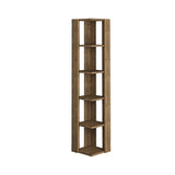 Decortie Corner Bookcase in rustic brown wood finish with six open shelves for stylish storage
