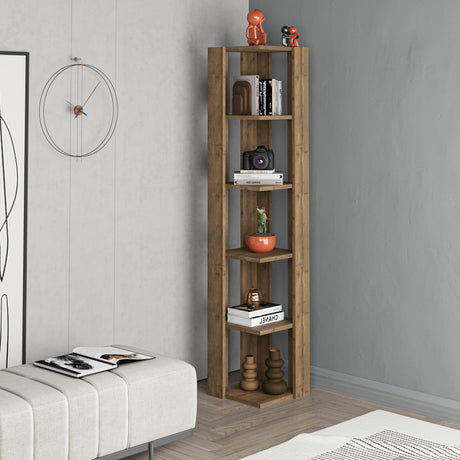Decortie Corner Bookcase in Wood Finish with Multiple Shelves for Stylish Storage