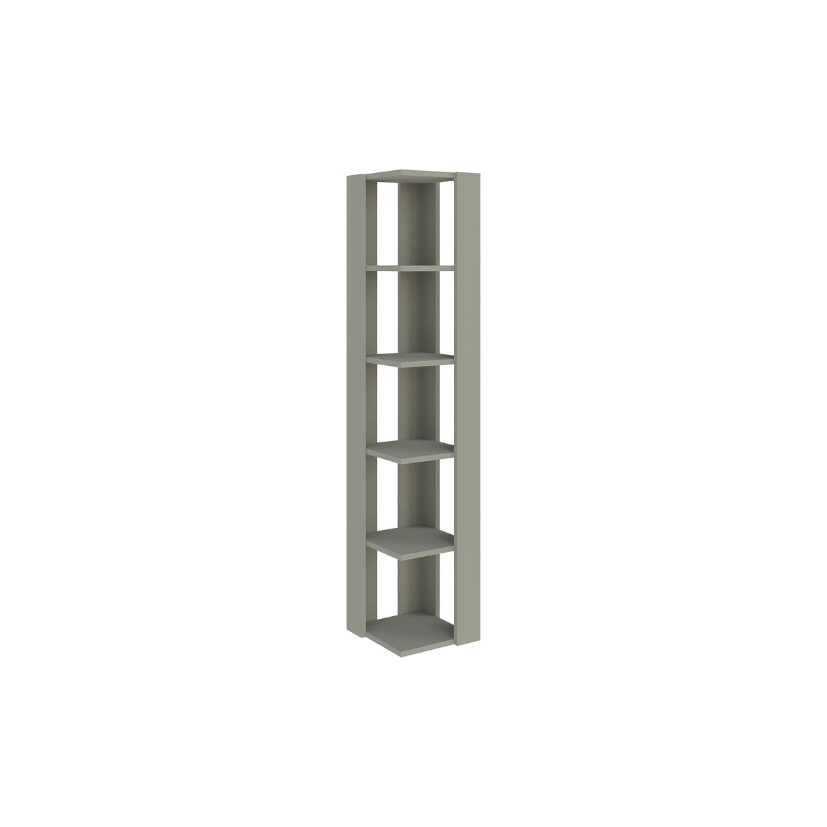 Decortie Corner Bookcase in Grey with Five Shelves for Space-saving Storage