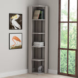 Decortie Corner Bookcase with four shelves, ideal for utilising corner spaces in modern interiors