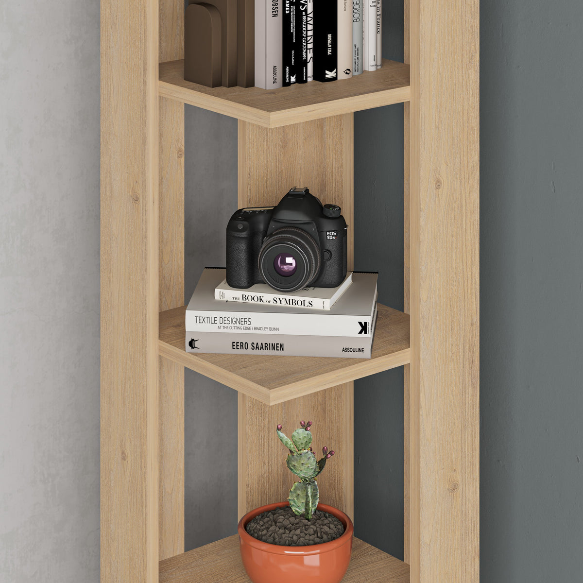 Decortie Corner Bookcase with Shelves Organizing Books and Decorative Items