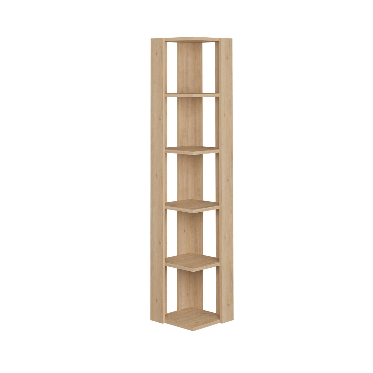 Stylish Decortie corner bookcase with six shelves for efficient storage in small spaces