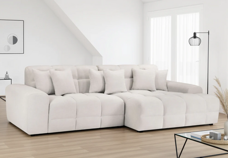 Stylish Corner Sofa in Light Fabric with Plush Cushions for Modern Living Rooms